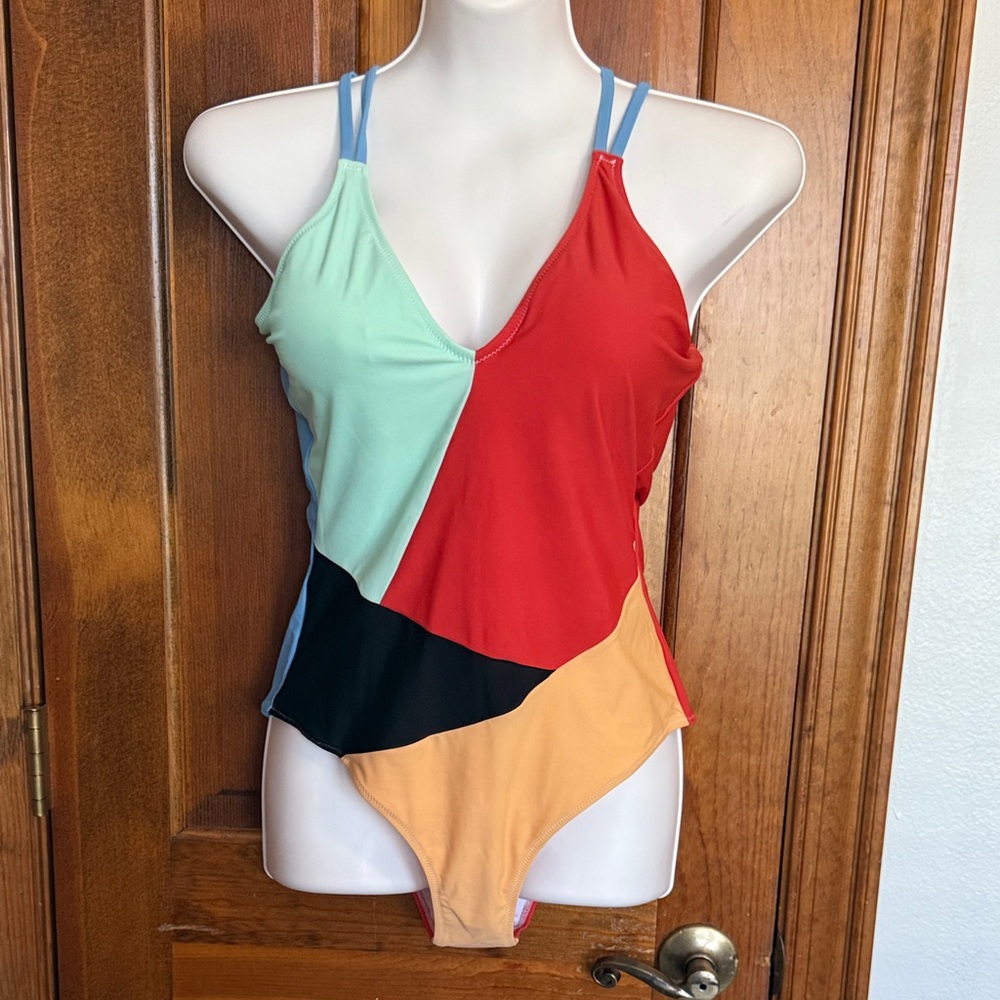 Colorblock Swimsuit with Strappy Back
